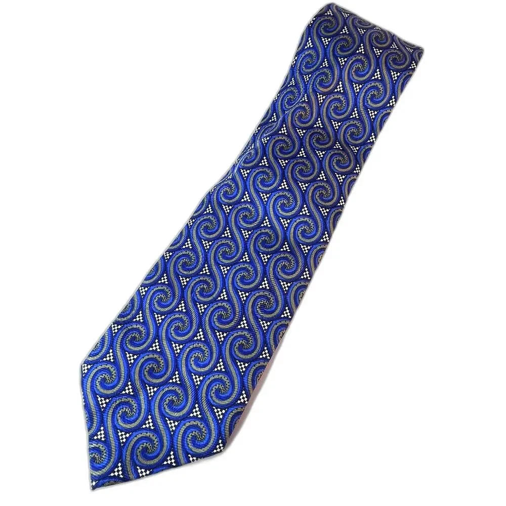 ZanZara Men's Blue Black Mosaic Wave Print 100% Silk Tie